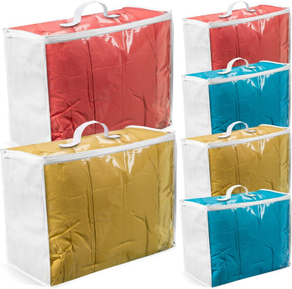VitalUp 3 Pack Clear Plastic Storage Bags, Durable Zippered Storage Bags for Comforters, Blankets, Clothes, and Bedding - Breathable Nonwoven with Clear Front for Easy Organizing 20x20x8