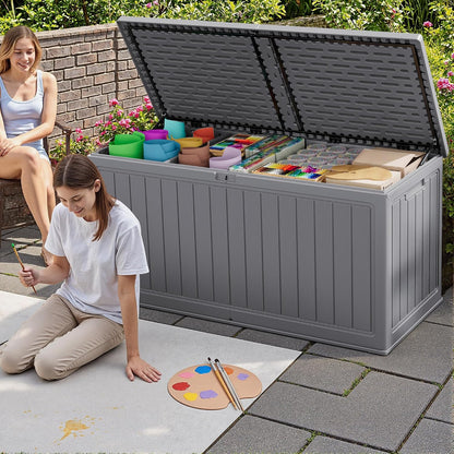 JUMMICO 31 Gallon Resin Deck Box Waterproof Indoor Outdoor Storage Boxes for Patio Furniture Cushions and Garden Tools (Brown)