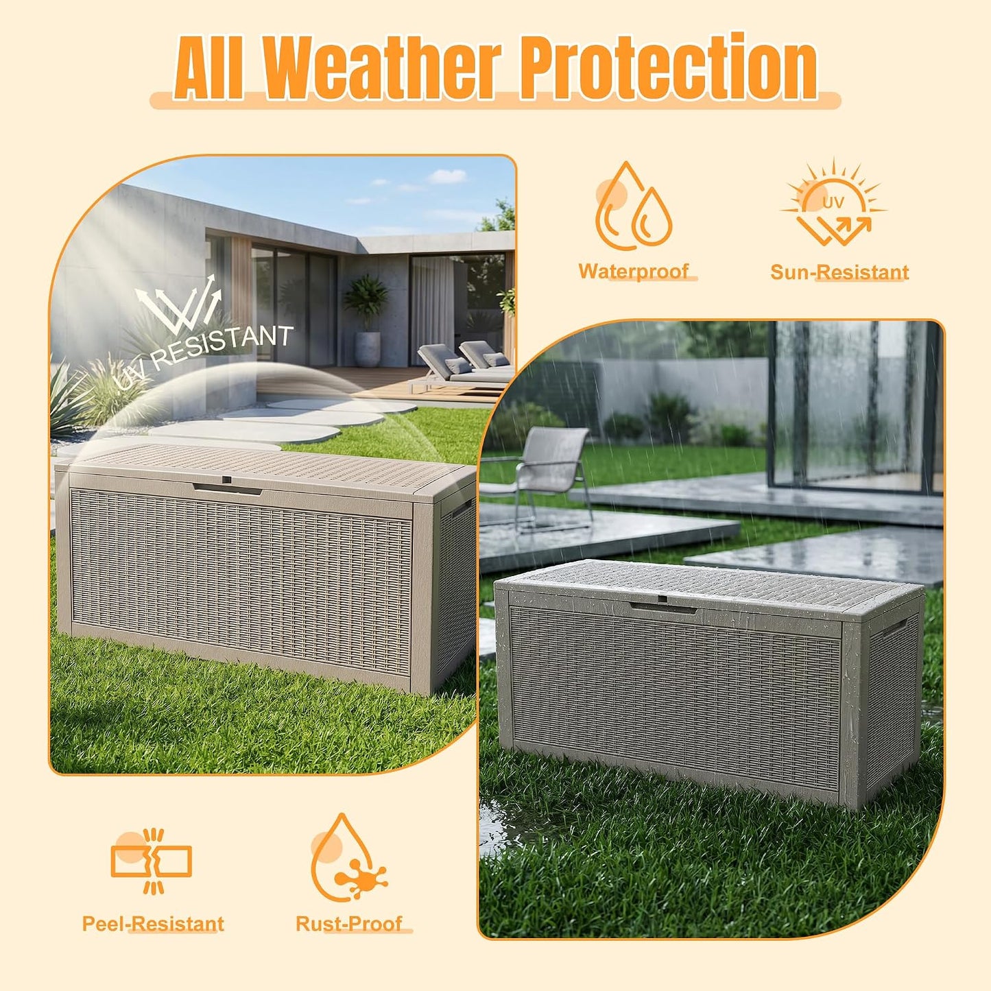 Outdoor Storage Box,38 Gallon Resin Deck Box,Waterproof & UV Resistant Lockable Package Delivery Bin,Toy Cabinet for Indoor & Outdoor