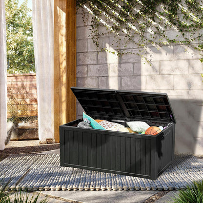 Outdoor Storage Box, 320 Gallon Waterproof Deck Box [Upgraded 3.0], Dual Gas-Spring Ultimate Resin Organizer for King Cushions, Heavy-Duty Lockable Estate Storage Bench, Backyard BBQ, Black