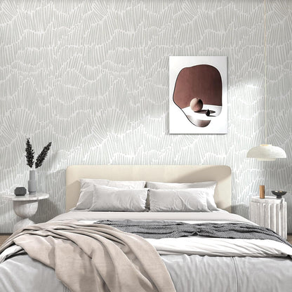Theper Beige Wallpaper 17.3"×78.8" Modern Striped Peel and Stick Wallpaper Boho Removable Self Adhesive Wall Paper for Bedroom Waterproof White and Gold Contact Paper for Cabinets Vinyl
