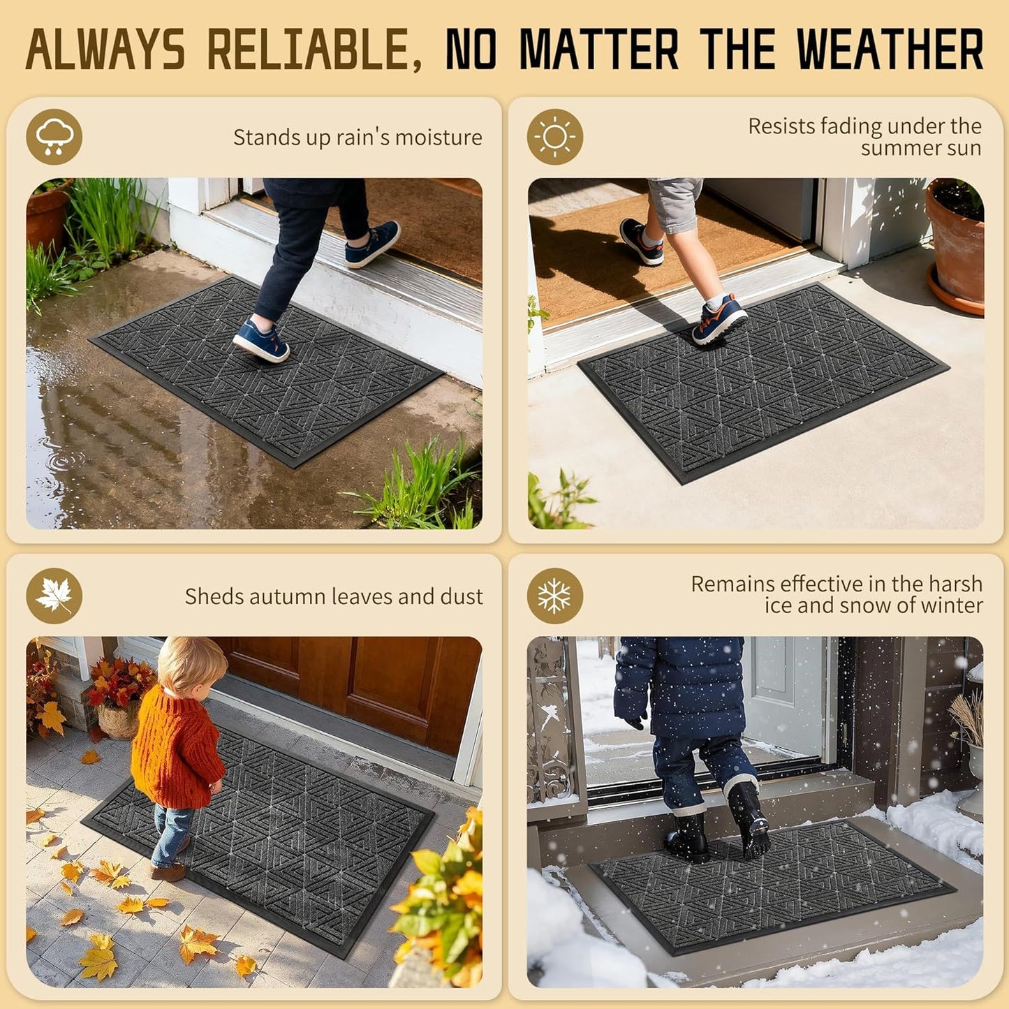 Yimobra Front Door Mat Outside Entrance 29.5x17, Waterproof Heavy Duty Outdoor Mats for Front Door, Non Slip Rubber Entry Mat for Garage Patio Indoor, Grey