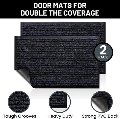 Sierra Concepts Front Door Mat Welcome Floor Mats - Entryway Indoor Outdoor Entrance Doormat, Patio, Porch, Muddy Shoe, Inside Outside Low Profile, 30x17 inches, 2-Pack Gray