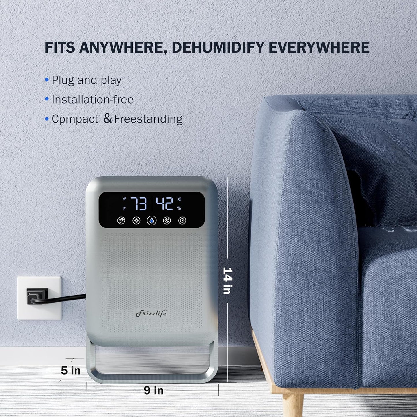 Frizzlife DH80 Air Dehumidifier, 135oz Water Tank W/Purifying Function, Quiet Small Dehumidifiers With Sleep Mode For Home, Bedroom, Bathroom, Basement W/Auto Shut Off, 7 Colors LED Light, White