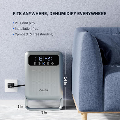 Frizzlife DH80 Air Dehumidifier, 135oz Water Tank W/Purifying Function, Quiet Small Dehumidifiers With Sleep Mode For Home, Bedroom, Bathroom, Basement W/Auto Shut Off, 7 Colors LED Light, White