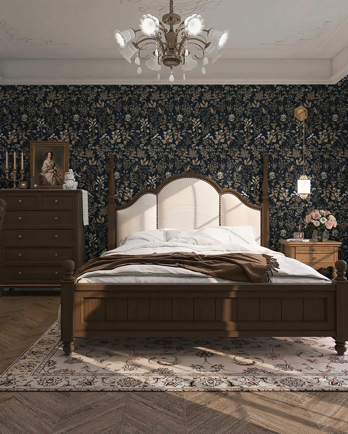 Dimoon 17.3" X 78.7" Peel and Stick Wallpaper Floral Contact Paper Boho Beige White Renter Friendly Natural Wall Paper Waterproof Removable Self Adhesive Wallpaper for Bedroom Livingroom Vinyl Roll