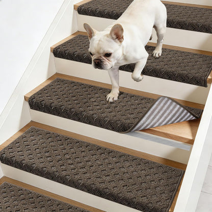 JSEI Bullnose Carpet Stair Treads, 14 Pcs Non Slip Stair Treads for Wooden Steps Indoor with TPE Backing, 11" x 30" Machine Washable Stair Runners with Edge Protection for Kids, Elders and Pets, Beige