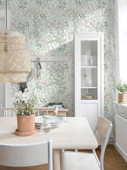 Safiyya Peel and Stick Wallpaper Floral Green and White Leaf Contact Paper for Cabinets 17.3"x 78.7" Self Adhesive Removable Wallpaper for Bathroom Renter Friendly Wall Paper Vinyl Roll