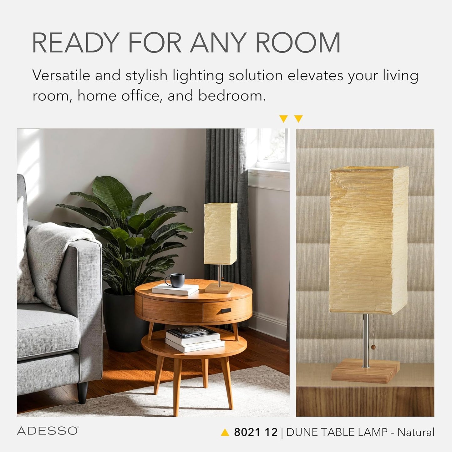 Adesso Three Light Floor Lamp – Natural Wood Base & Adjustable Brightness – Perfect Lighting for Bedroom, Living Room and Corner Decor, Beige