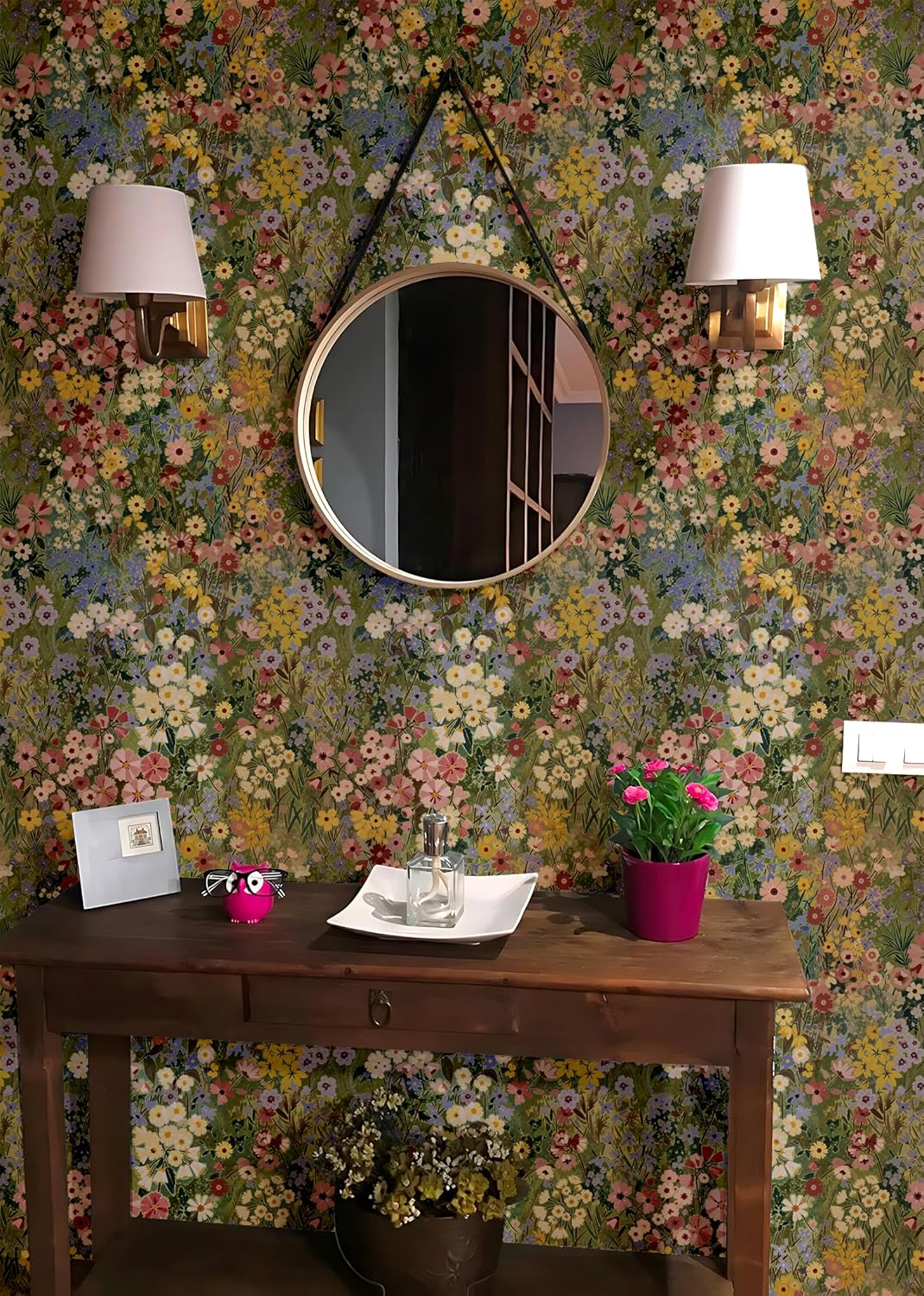 Floral Wallpaper Peel and Stick Boho Wall Paper Removable Waterproof Green Petal Pattern Contact Paper for Bedroom, Bathroom, Home Wall 17.3" x 118"