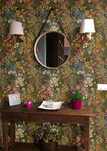 Floral Wallpaper Peel and Stick Boho Wall Paper Removable Waterproof Green Petal Pattern Contact Paper for Bedroom, Bathroom, Home Wall 17.3" x 118"