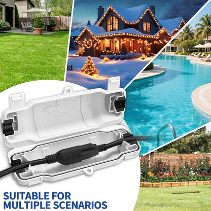 2 Pack Outdoor Extension Cord Safety Cover with Waterproof Seal IP54 Water-Resistant, Weatherproof Electrical Connection Box with 2 Latches, Plug, Socket, Holiday Decoration Light, Black