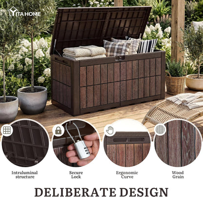 YITAHOME 134 Gallon Large Deck Box | Waterproof Resin Outdoor Storage Box with Lock, Doubles as 2-Person Bench Seating for Patio Furniture Cushions,Garden Tools &
