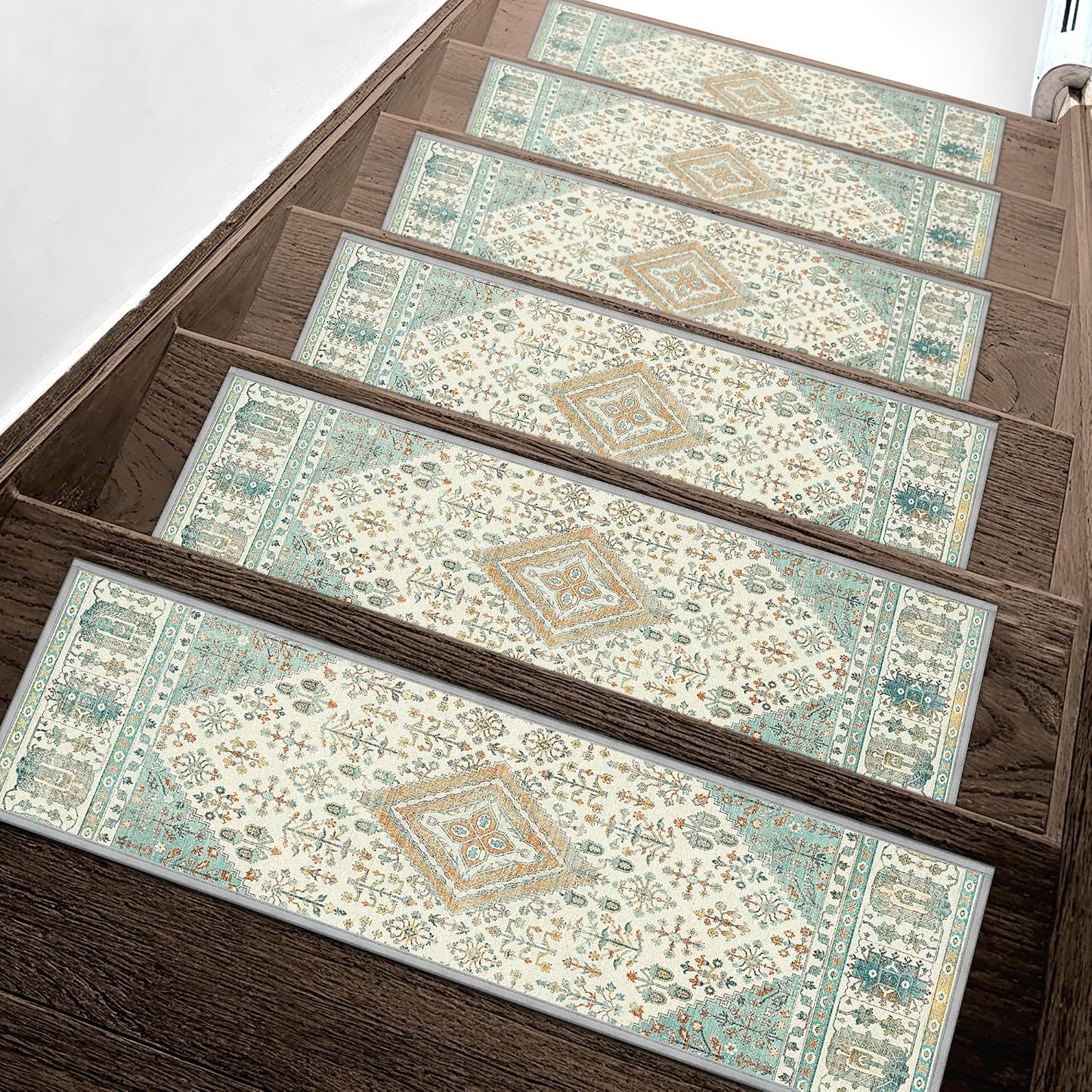 sarben Non Slip Stair Treads for Wooden Steps 15PCS - 8"x30" Indoor Safety Carpet, Edging Mats with TPE Adhesive Backing, Pet and Elderly Friendly Stair Rugs (Taupe) - Colors B