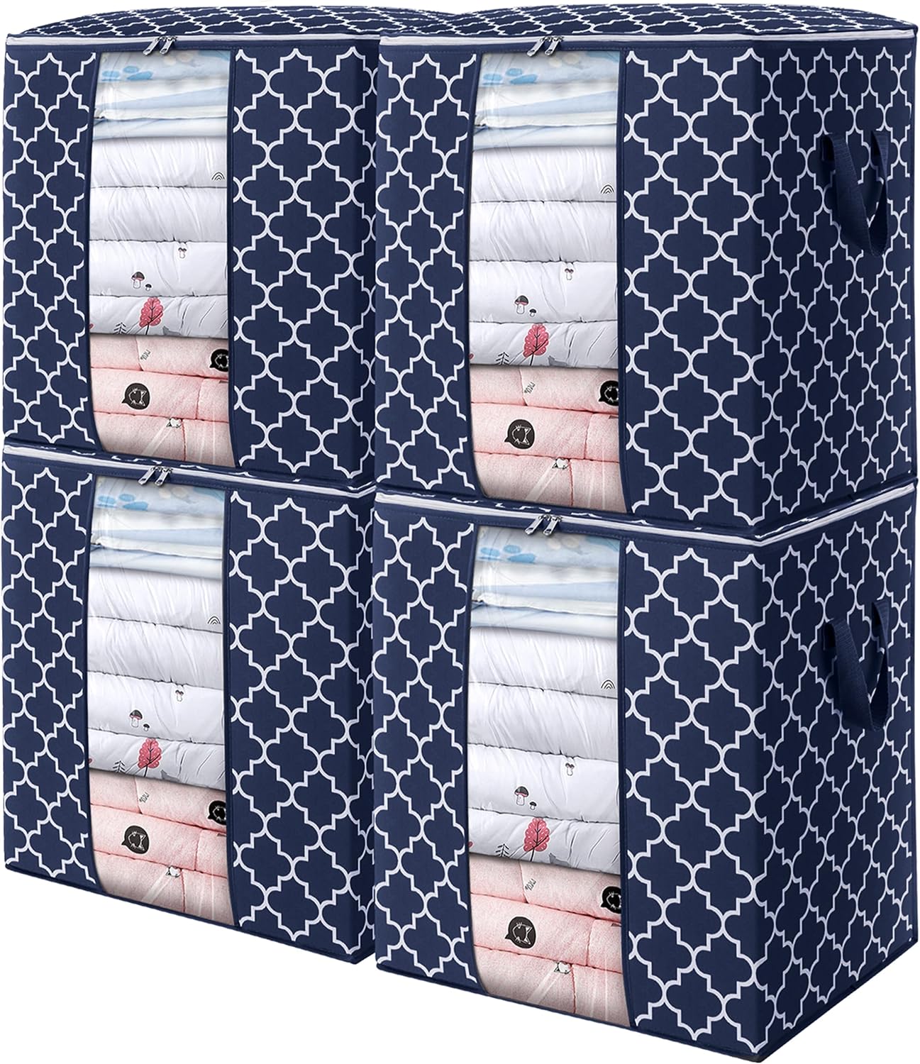 WISELIFE Storage Bags 3 Pack/100L Large Blanket Clothes Organization and Storage Containers for Comforters,Bedding, Foldable Organizer with Reinforced Handle, Clear Window, Sturdy Zippers,Gray