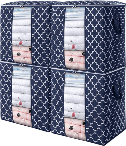 WISELIFE Storage Bags 3 Pack/100L Large Blanket Clothes Organization and Storage Containers for Comforters,Bedding, Foldable Organizer with Reinforced Handle, Clear Window, Sturdy Zippers,Gray