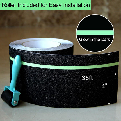 Anti Slip Tape, 4 Inch x 42 Ft Grip Tape for Stairs Outdoor/Indoor, Waterproof Non Skid Roll for Stair Treads Non Slip, High Traction Friction Abrasive Adhesive Stair Steps - Black