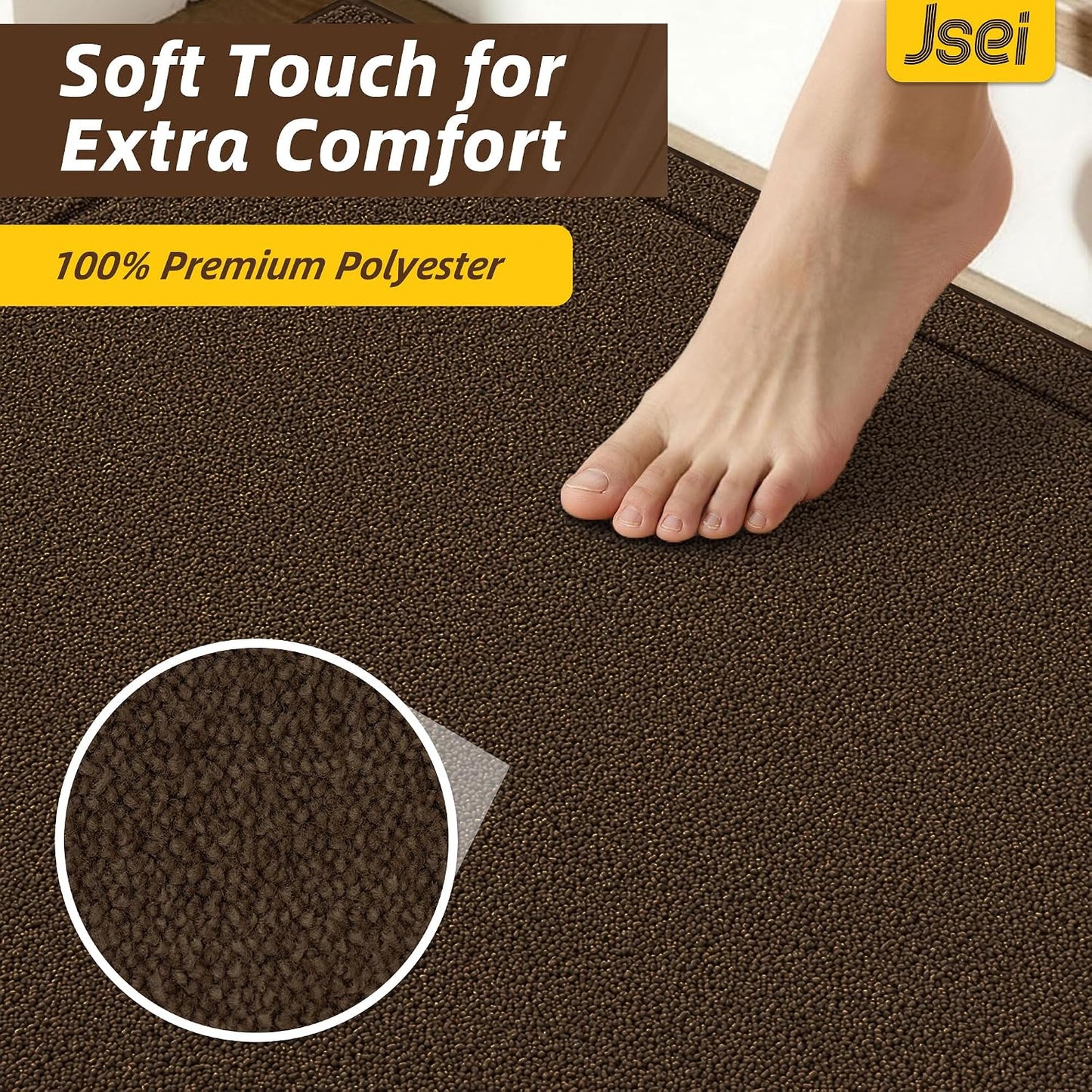 JSEI Stair Treads for Wooden Steps Indoor, 15-Pack Non Slip Stair Treads 30" x 8", Washable Polyester Stair Mats with TPE Backing, Low Profile Stair Rugs for Kids, Seniors and Dogs, Brown
