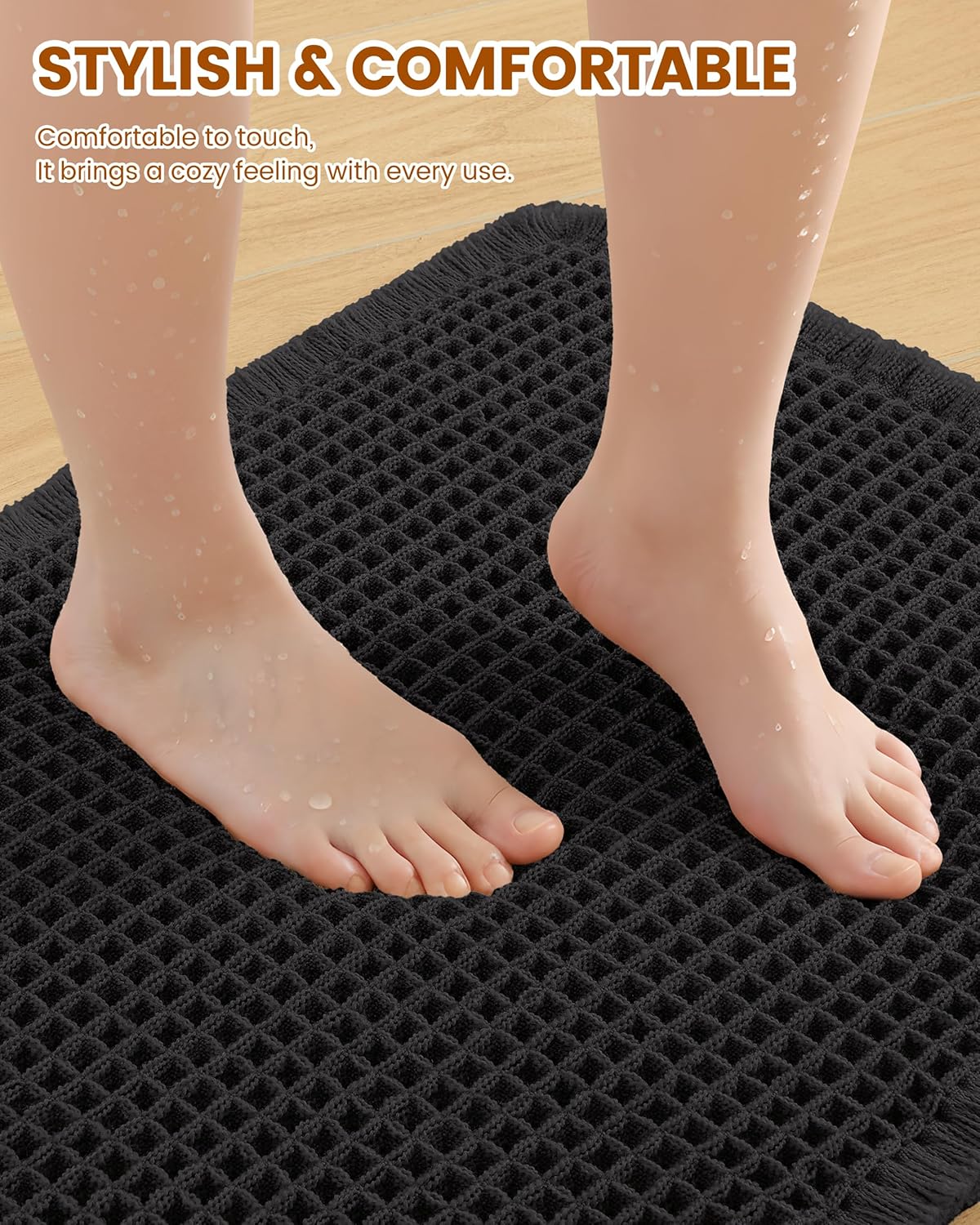 Smiry Waffle Bath Mat 30x20, Extra Soft Absorbent Bathroom Rugs, Non Slip Machine Washable Quick Dry Bath Rugs for Bathroom Floor, Tub, Shower, Home Decor Accessories, Brown