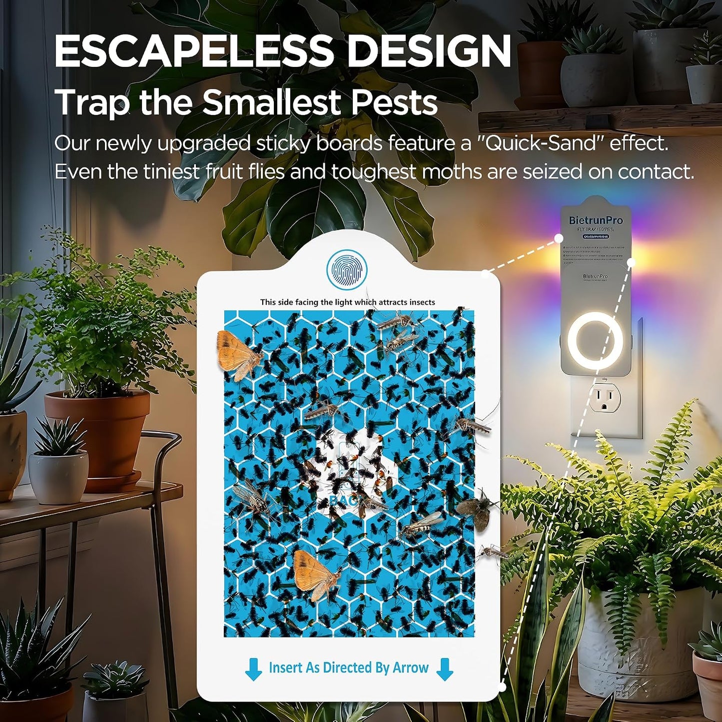 Flying Insect Traps+5 Refill Cartridges, 2026 2nd Gen, UV/Blue/Yellow Light Plug in Fly Trap & Indoor Bug Catcher for Gnats, No-Mess Bug Zapper, House & Fruit Flies, 7 * 24hrs Pest Control