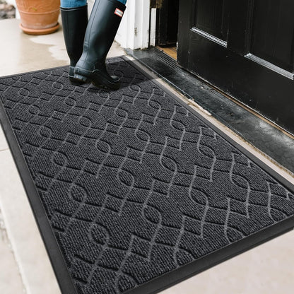 Yimobra Outdoor Mats for Front Door 29.5x17, All-Season Waterproof Doormat Outdoor Entrance, Heavy Duty Non-Slip Outside Door Mat for Garage Patio Proch Entryway Indoor, Black