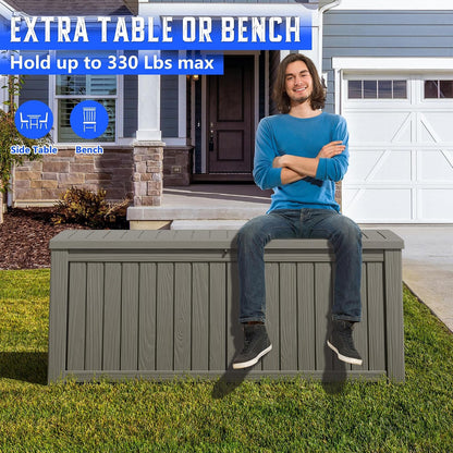 Outdoor Storage Box, Resin Deck Boxes Indoor and outdoor, Waterproof Storage Box Lockable Lid (Black, 85 Gallon)