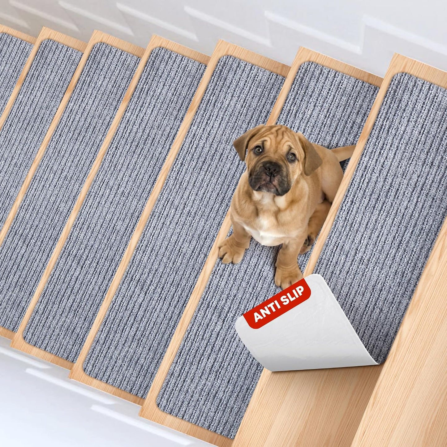 MBIGM 8" X 30" (15 in Pack) Nonslip Carpet Stair Treads Non-Skid Safety Rug Slip Resistant Indoor Runner for Kids Elders & Pets with Reusable Adhesive - Brown - Non Slip Stair Treads Indoor