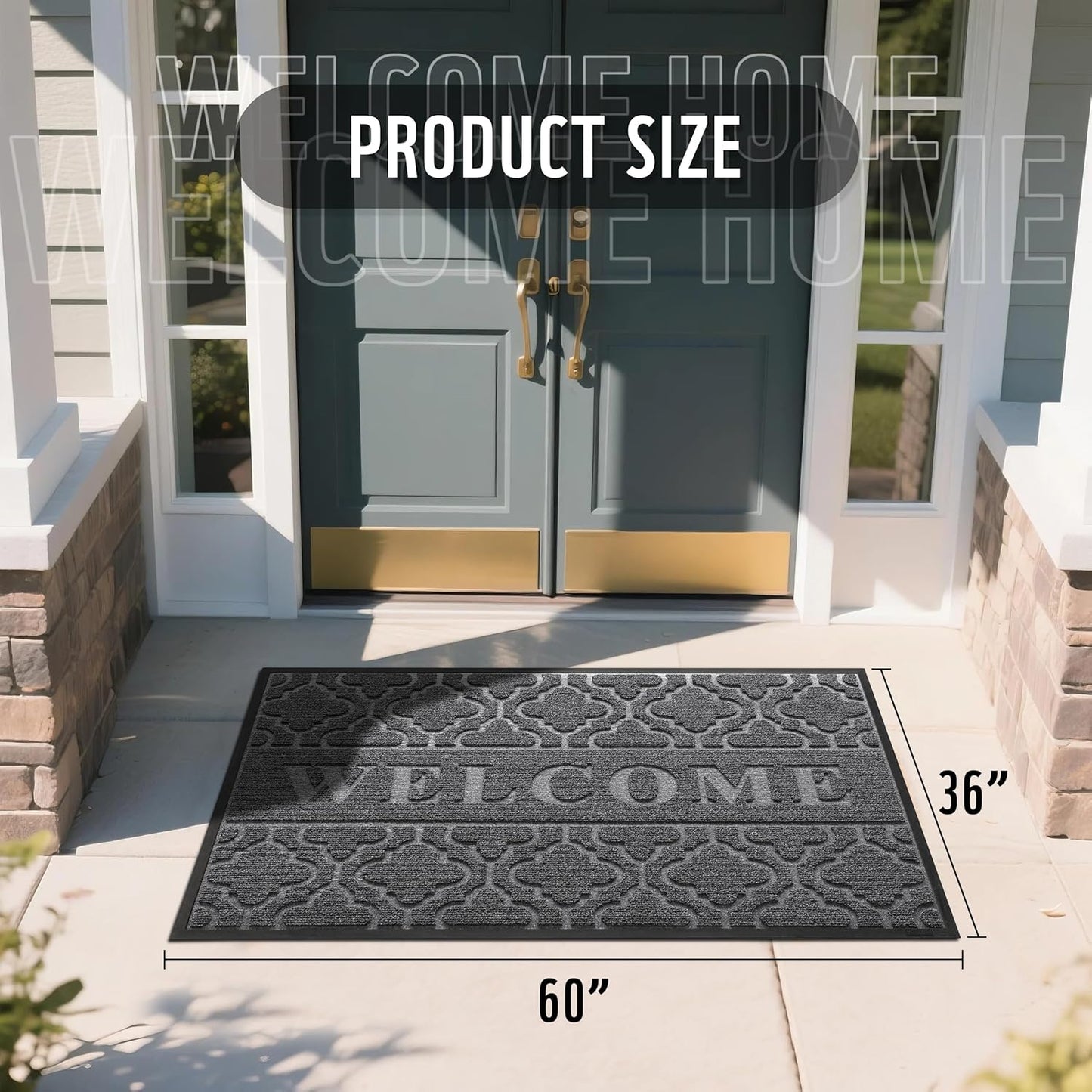 Yimobra Welcome Mat Outdoor Indoor, All-Weather Waterproof Front Door Mat Outside Entrance, Non-Slip Low Profile Porch Patio Doormat, 29.5x17, Black