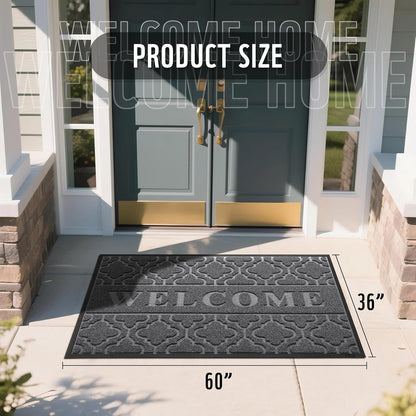 Yimobra Welcome Mat Outdoor Indoor, All-Weather Waterproof Front Door Mat Outside Entrance, Non-Slip Low Profile Porch Patio Doormat, 29.5x17, Black