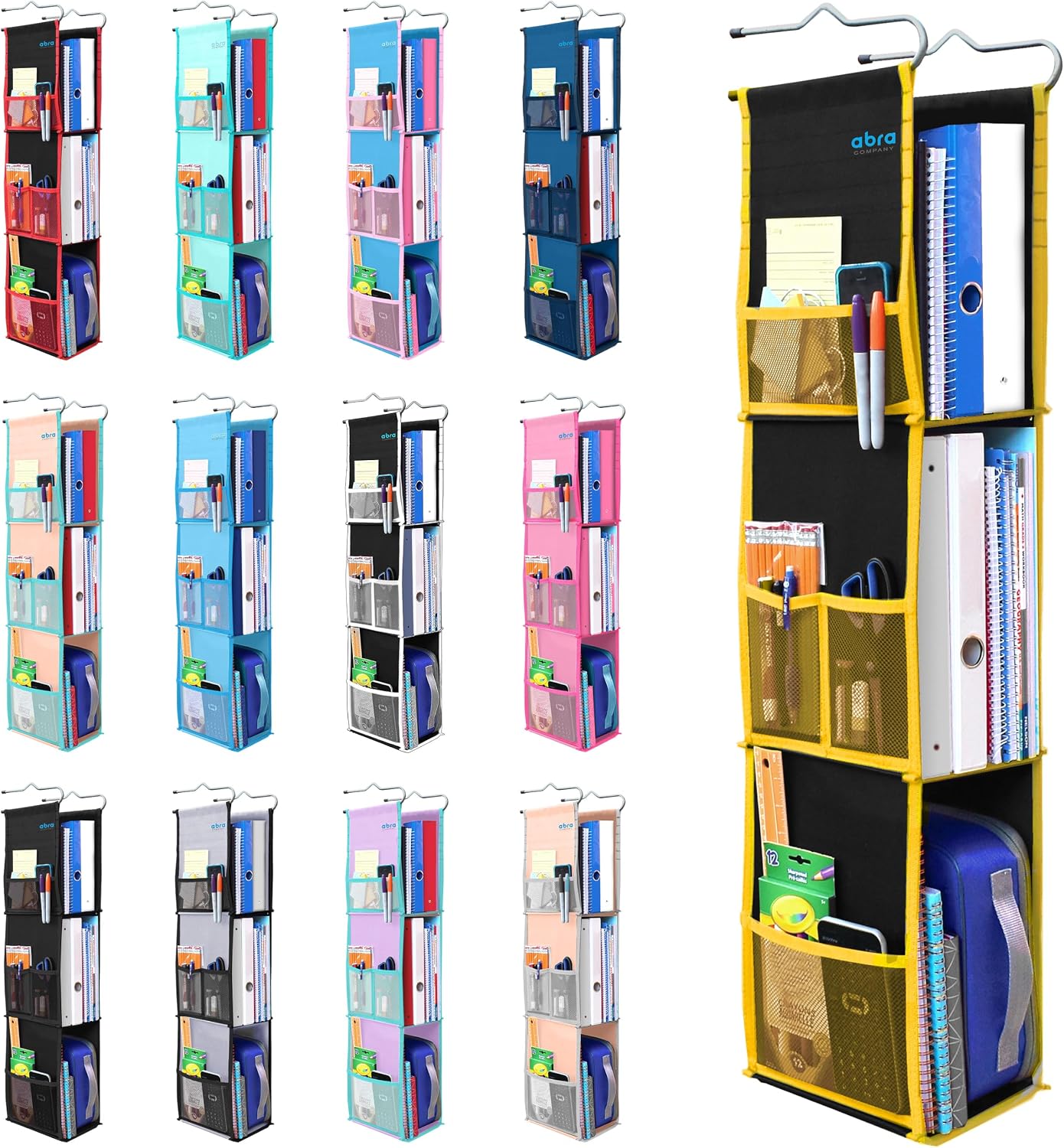 ABRA® 3 Shelf Hanging Locker Organizer for School, Gym, Work, Storage | Deep Shelves 6”x 9”| Eco-Friendly Fabric Healthy for Children | Adjustable School Locker Shelf 3 to 2 Shelves (Pink)