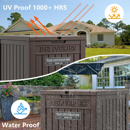 LHBGO Package Delivery Box for Outside, 48 Gallon Storage with Lockable Secure, Large Double Wall Resin Outdoor Package Delivery Waterproof Deck