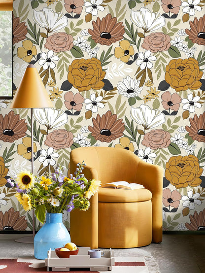 Floralplus Floral Wallpaper Peel and Stick Removable Wallpaper Boho Renter Friendly Dark Flower Wallpapers Contact Paper for Walls Cabinet Bedroom Bathroom Decor 17.5 in x 118 in