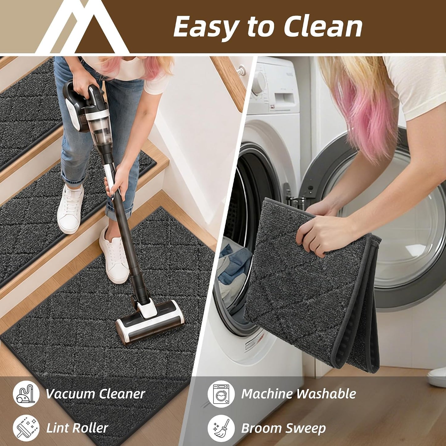 COSY HOMEER Edging Stair Treads Non-Slip Carpet Mat 28inX9in Indoor Stair Runners for Wooden Steps, Edging Stair Rugs for Kids and Dogs, 100% Polyester TPE Backing(4pc, Beige)