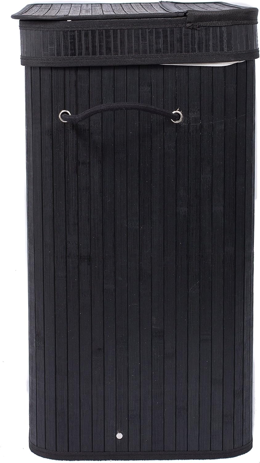 BIRDROCK HOME Double Laundry Hamper with Lid and Cloth Liner - Bamboo - Black - Easily Transport Laundry Basket - 2 Section Collapsible Hamper - String Handles