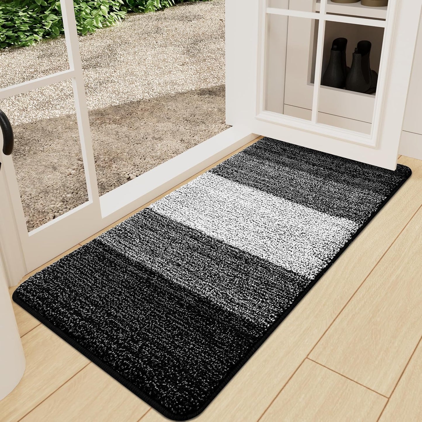 Kitinjoy Indoor Outdoor Door Mat, 32x20 Non-Slip Absorbent Dirt Trapper, Low-Profile Washable Inside Entrance Front Floor Mat, Sturdy Soft Entry Doormats for Entryway, Grey