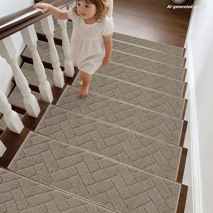 BEQHAUSE Stair Treads for Wooden Steps 28inX9in, Non Slip Carpet Stair Treads Indoor Stair Runners Machine Washable, Soft Stair Rugs Mat Surface Polyester TPE Backing, 4pcs, Charcoal