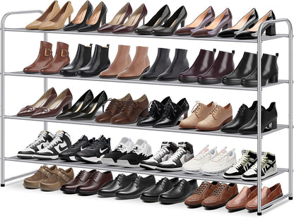 MISSLO 3-Tier Long Shoe Rack for Closet Shoe Organizer for Closet Floor Entryway Storage Stackable Wide Shoe Shelf Stores 24 Pairs of Men Sneakers, Black