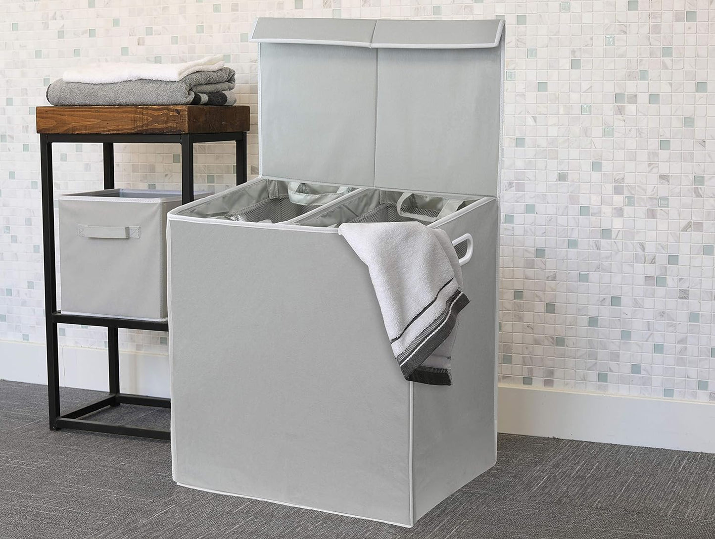 Simple Houseware Double Laundry Hamper with Lid and Removable Bags, Black