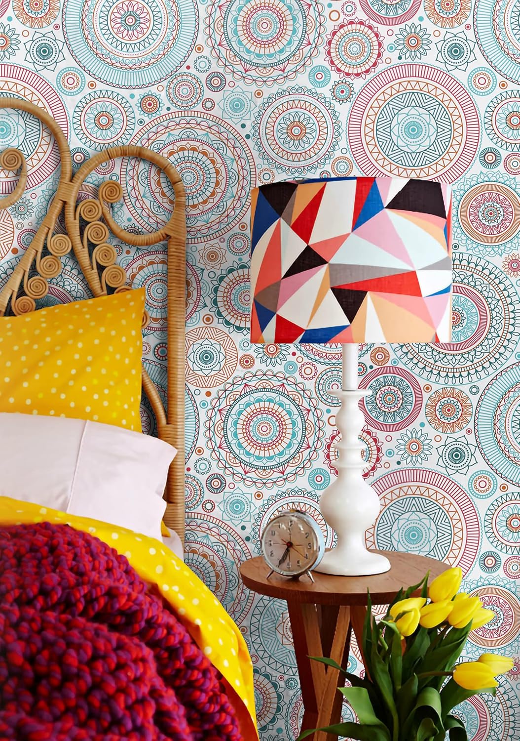 CiCiwind Peel and Stick Wallpaper Boho Contact Paper Kitchen Fun Colorful Wall Paper Self-Adhesive Removable Waterproof Easy to Clean Decoral Papel Tapiz para Pared 17.7''x78.7''