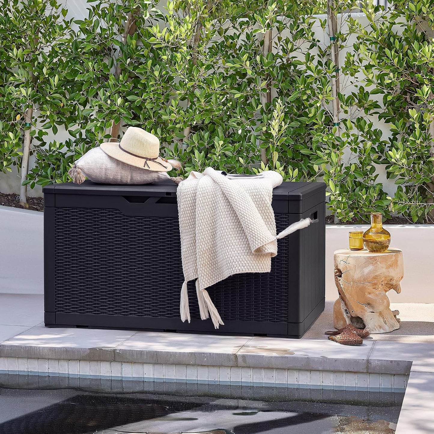Devoko 30 Gallon Resin Deck Box Waterproof Outdoor Storage Box for Patio Furniture Pool Accessories Indoor Storage for Cushion Garden Tools (30 Gallon, Black)