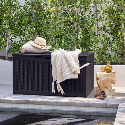 Devoko 30 Gallon Resin Deck Box Waterproof Outdoor Storage Box for Patio Furniture Pool Accessories Indoor Storage for Cushion Garden Tools (30 Gallon, Black)