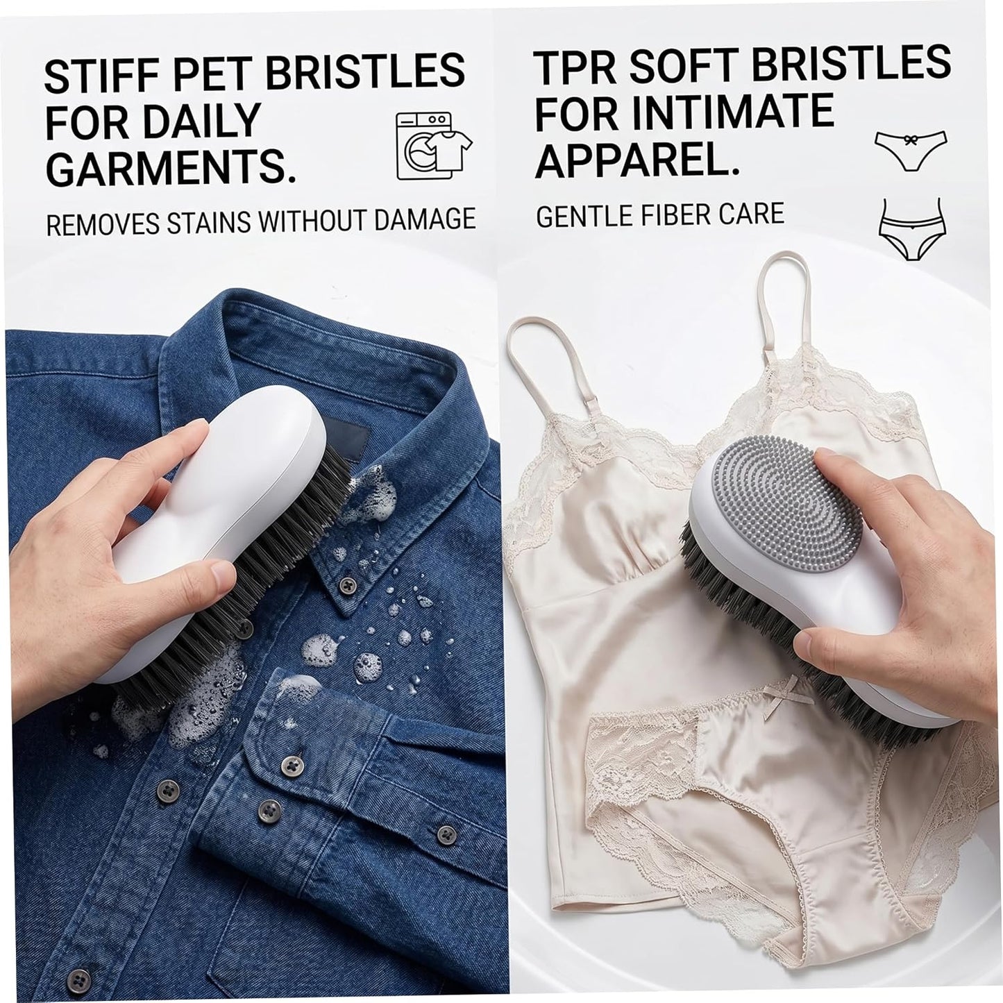 Laundry Scrub Brush, 2 Pack Scrub Brush Set Double Sided Soft Bristle Stain Remover Silicone Household Washing Clothes Multipurpose Brushes