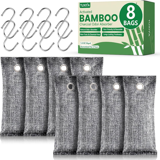 TUXIYA 8Pack Activated Charcoal Odor Absorber, Odor Eliminator for Strong 0dor,Shoe Deodorizer,Bamboo Charcoal Air Purifying For in Car,Closet,Shoe, Basement(50g/1.77oz Each)