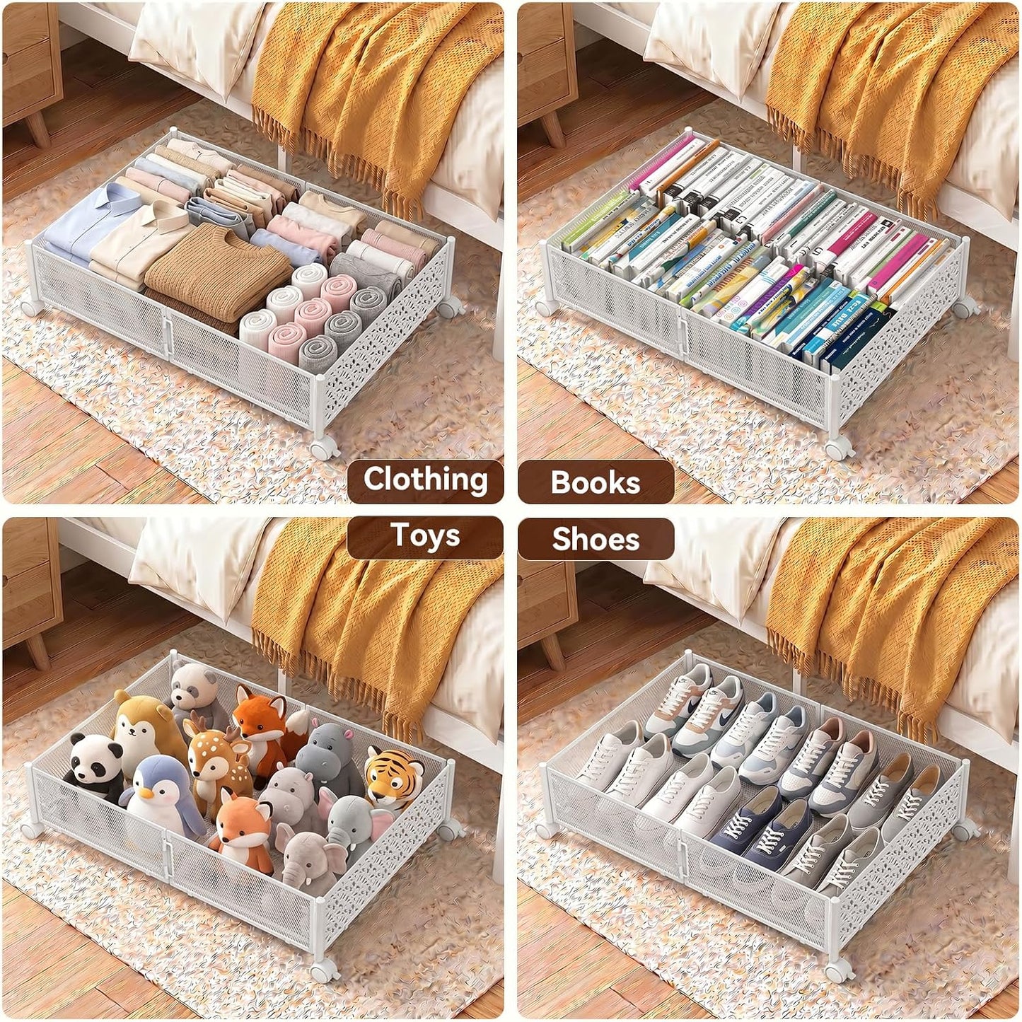 Under Bed Storage, Under the Bed Storage Containers with Wheels, Under Bed Shoe Storage Organizer Drawer for Bedroom Clothes Shoes Blankets -2Pack