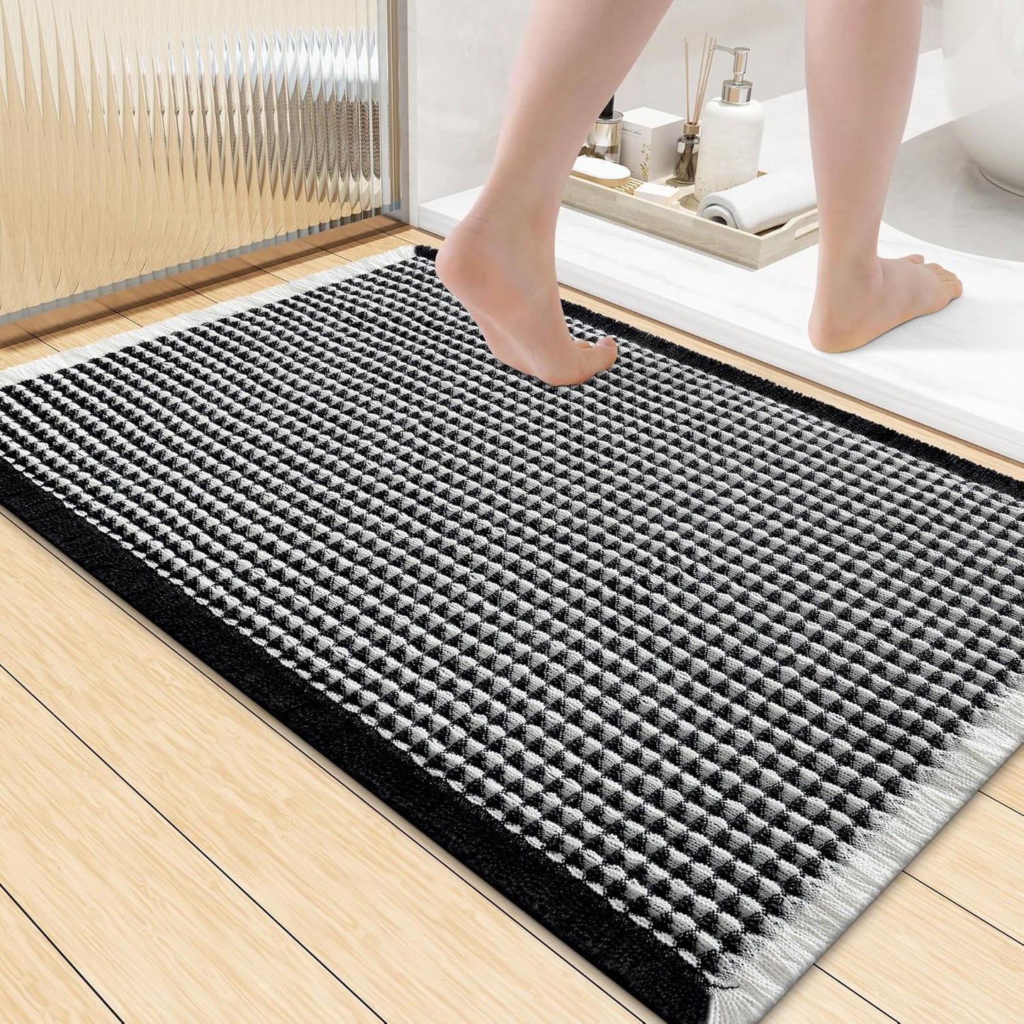 Smiry Waffle Bath Mat 30x20, Extra Soft Absorbent Bathroom Rugs, Non Slip Machine Washable Quick Dry Bath Rugs for Bathroom Floor, Tub, Shower, Home Decor Accessories, Brown