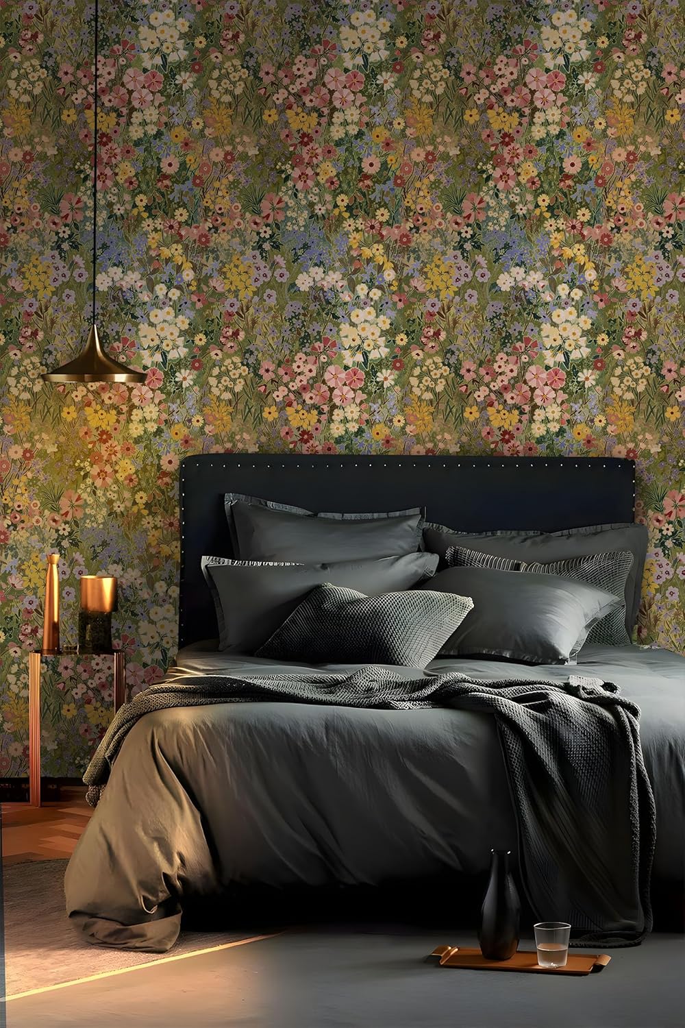 Floral Wallpaper Peel and Stick Boho Wall Paper Removable Waterproof Green Petal Pattern Contact Paper for Bedroom, Bathroom, Home Wall 17.3" x 118"
