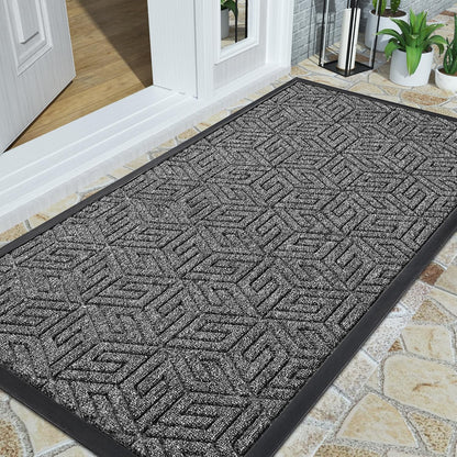 Yimobra Doormat Outdoor Entrance 29.5x17, All-Weather Waterproof Outdoor Mats for Front Door, Non Slip Welcome Door Mat for Patio Proch Outside Entryway Indoor, Black