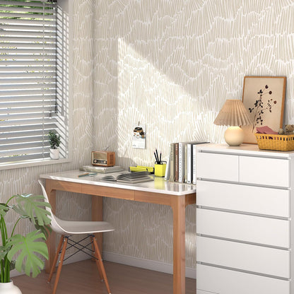 Theper Beige Wallpaper 17.3"×78.8" Modern Striped Peel and Stick Wallpaper Boho Removable Self Adhesive Wall Paper for Bedroom Waterproof White and Gold Contact Paper for Cabinets Vinyl