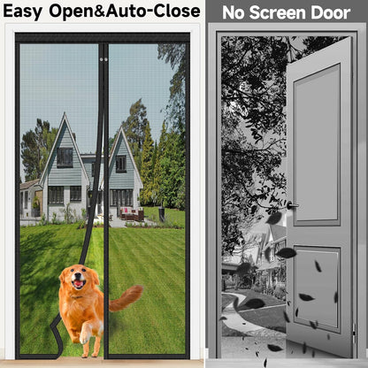HOFUDON Upgraded Magnetic Screen Door Mesh, Full Strip Magnets, Heavy Duty Fiberglass Mesh, Door Screen Magnetic Closure for Single Door Size 32 x 80 Inch, Screen Door Size 35 x 82 Inch Black