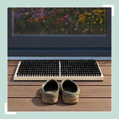 Relaxdays Shoe Scraper, Non-Slip Base, Sturdy PP bristles, Indoor & Outdoor use, Brush mat, Wood, Natural, Plastic, Iron, 4.5 x 59 x 36 cm